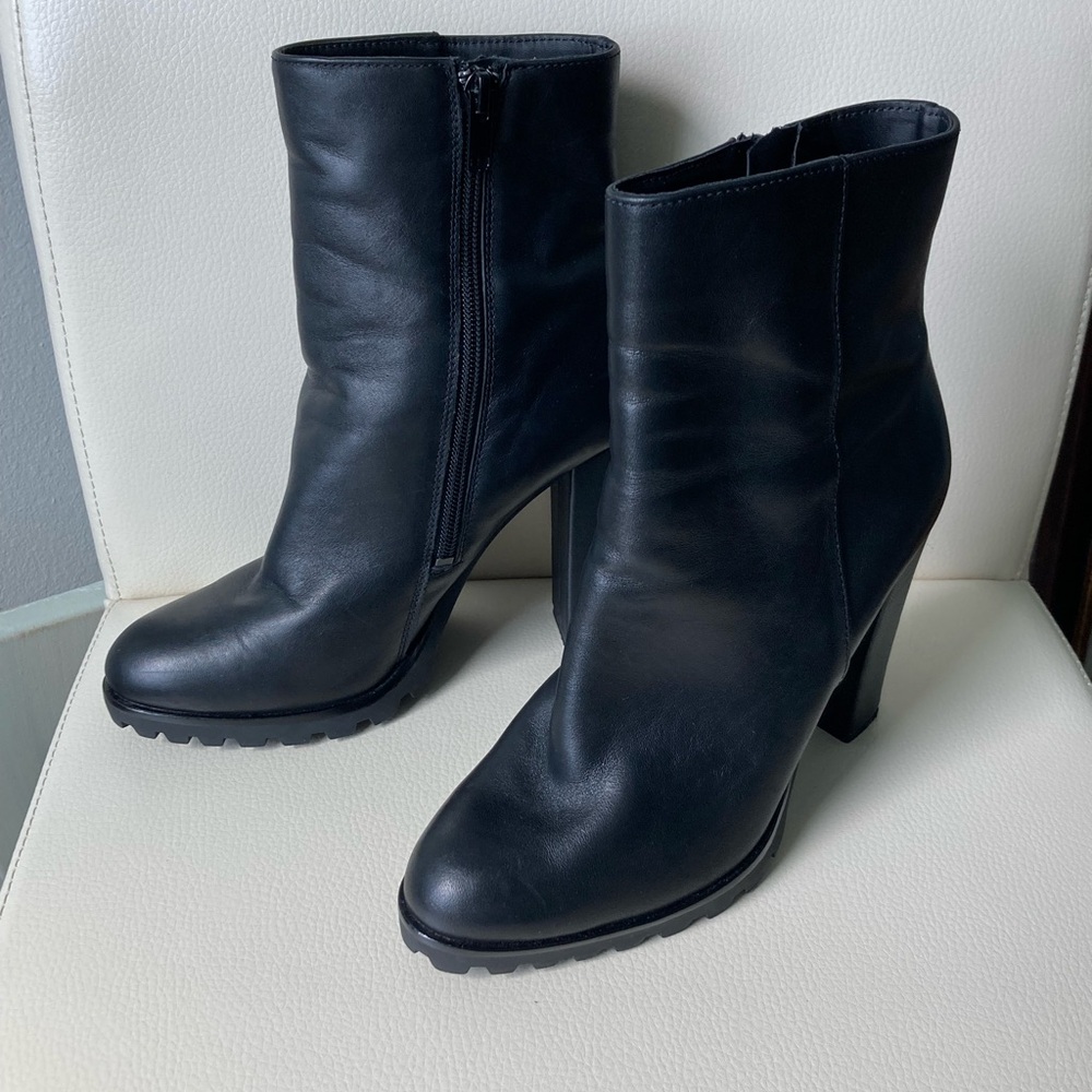 Aldo Tealith Black Leather Chunky Heel Ankle Boots size 6.5